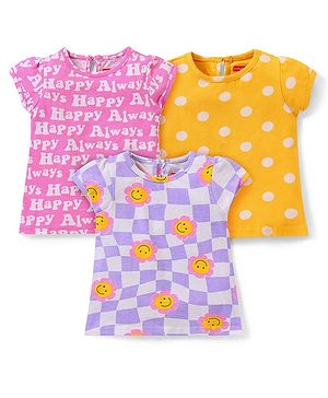 Babyhug 100% Cotton Knit Half Sleeves Top Polka Dot Pack of 3 - Multicolor
