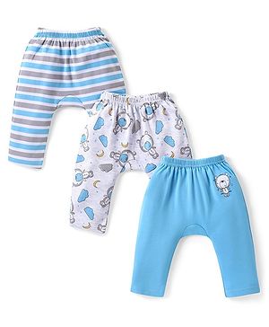 Babyhug Cotton Knit  Full Length Diaper Leggings with Clouds Print Pack of 3 - Multicolour