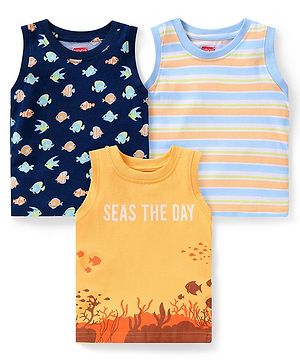 Babyhug 100% Cotton Knit Sleeveless T-Shirts Fish  Print Pack of 3 - Pink Multicolor