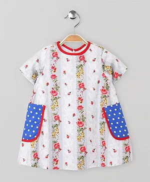 The Kidshop Floral Dress With Pockets - Grey
