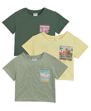 Anthrilo Pack Of 3 Half Sleeves Nature Printed Tee - Green Yellow