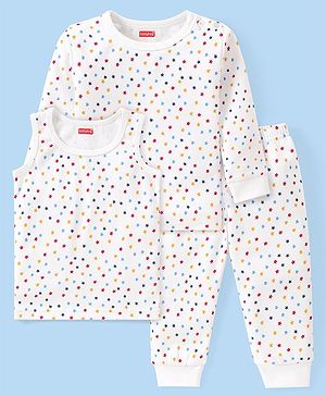Babyhug Full Sleeves Vest Pullover & Bottom Thermal Wear Combo Star Print Pack Of 3 - Off White