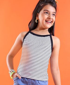 Pine Kids Woven Sleeveless Striped Top - White