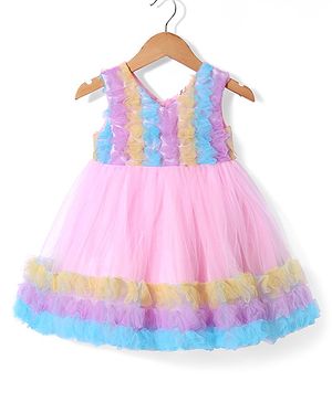 Babyhug Sleeveless Fit & Flared Party Frock with Frill Hem Detailing - Multicolour