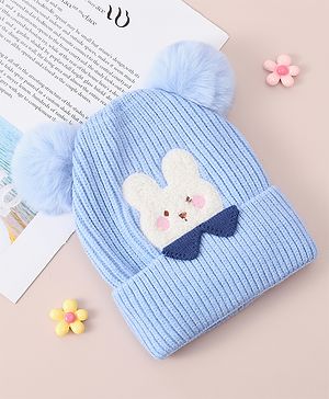 Babyhug Woollen Cap With Bunny Design - Blue