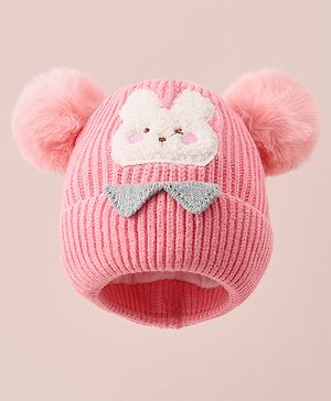 Babyhug Woollen Cap With Bunny Design - Pink