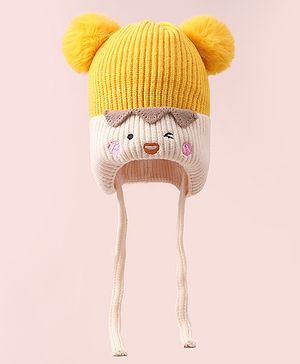 Babyhug Woollen Design Cap With Knot - Yellow