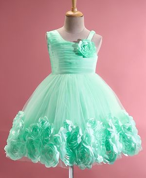 Babyhug Sleeveless  Rosette Applique Fit & Flared Party Frock - Mint