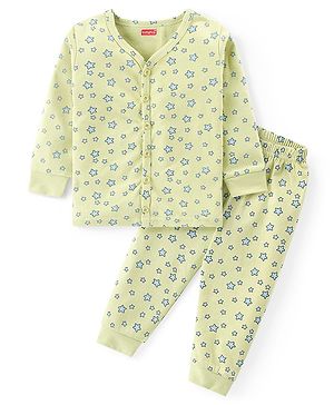 Babyhug Front Open Full Sleeve Vest and Legging Thermal Wear Star Printed Combo Set -Lime Green