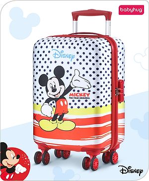 Babyhug Disney Mickey Mouse Hard Sided Kids Trolley Luggage Bag with Wheels Red- 18 Inch