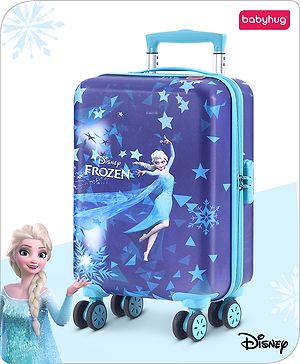 Babyhug Disney Frozen Hard Sided Kids Trolley Luggage Bag with Wheels Blue - 18 Inch