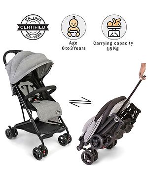 Babyhug Easy Travel Cabin Stroller With Z-Fold & Trolley Handle - Grey