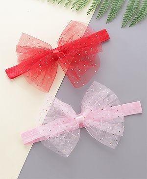 Babyhug Free Size Headbands With Bow Applique Pack of 2 - Pink & Red