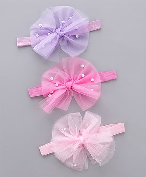 Babyhug Free Size Headbands With Bow Applique Pack of 3 - Pink & Purple