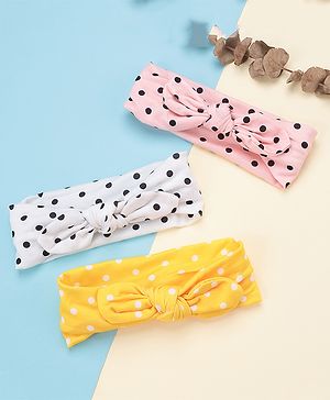 Babyhug Headbands with Bow Applique Pack of 3 - Pink White & Yellow