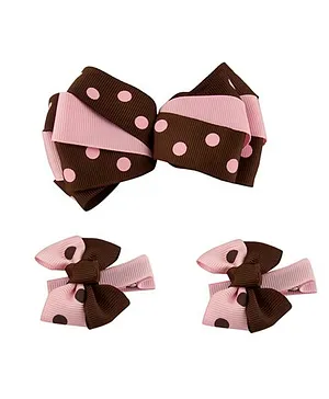 Babies Bloom Hair Bow and Clip Set - Brown Pink