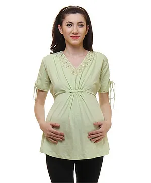 Preggear Three Fourth Sleeves Embellished Maternity Party Top - Green