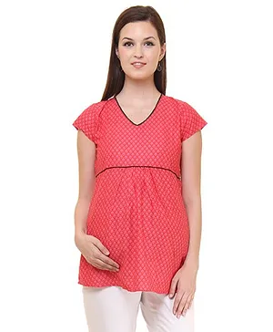 Preggear Short Sleeves Maternity Top Floral Print - Red