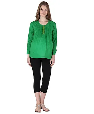 Preggear Three Fourth Sleeves Maternity Top Solid Color - Green