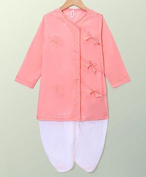 Babyhug Cotton Full Sleeves Embroidered Angarakha Kurta Dhoti Set - Pink