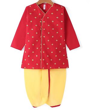 Babyhug Cotton Woven Full Sleeves Embroidered Kurta Dhoti Set - Red