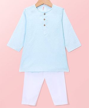 Babyhug Cambric Woven Full Sleeves Embroidered Kurta Pyjama Set - Blue