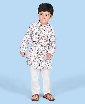 Babyhug Cotton Woven Cambric Full Sleeves Kurta Pyjama Set Floral Print - Multicolor