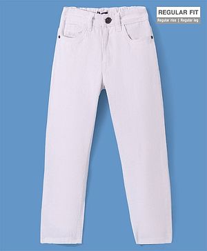 Pine Kids Denim Woven Full Length  Washed Jeans Solid Color - White