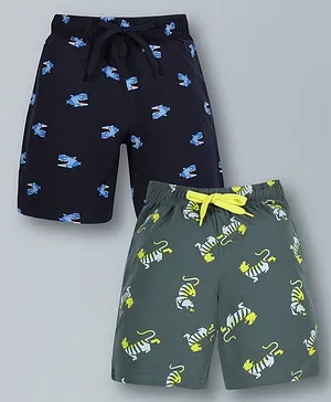 Plum Tree Pack Of 2 Sharks & Tigers Printed Shorts - Navy Blue & Green