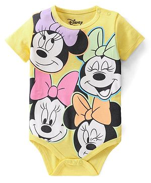 Babyhug Disney Interlock Knit Half Sleeve Onesie  with Minnie Mouse Graphics - Yellow