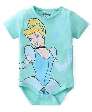Babyhug Disney Interlock Knit Half Sleeves Onesie with Disney Princess Graphics - Blue