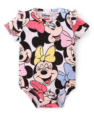 Babyhug Disney Interlock Cotton Knit Half Sleeves Onesie with Minnie Mouse Print - White