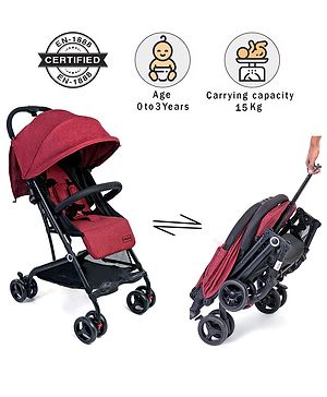 Babyhug Easy Travel Cabin Stroller With Z-Fold & Trolley Handle - Red
