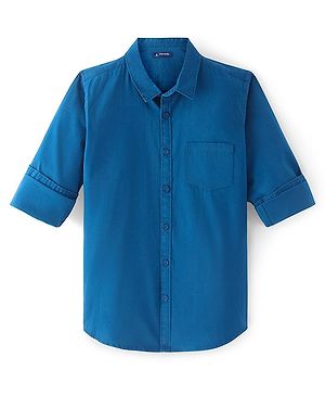 Pine Kids Cotton Woven Full Sleeves Solid Shirt - Blue