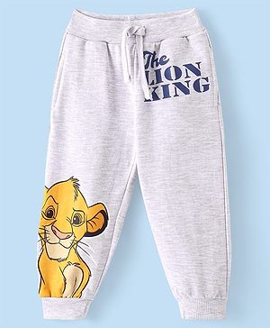 Babyhug Disney Cotton Looper Full Length Track Pants with The Lion King Graphics - Grey