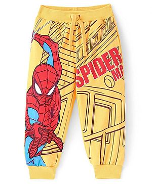 Babyhug Marvel Cotton Looper Full Length Lounge Pant with Spiderman Print - Yellow