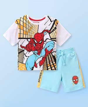 Babyhug Marvel Single Jersey Knit Half Sleeves T-Shirt & Shorts Set with Spiderman Graphic - Multicolour