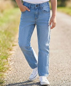Pine Kids Woven Full Length Solid Denim Jeans - Light Blue