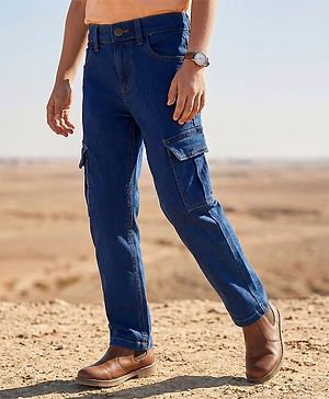 Pine Kids Denim Woven Full Length Washed Jeans with Pockets  - Navy Blue