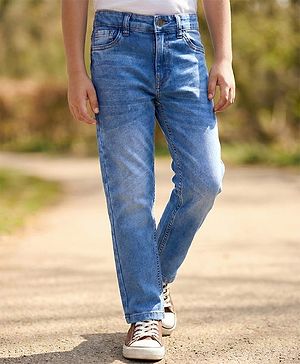 Pine Kids Woven  Full Length Denim Washed Jeans - Blue