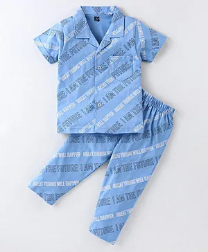 Evimo Single Jersey  Half Sleeves Night Suit I Am the Future Print -  Medium Blue