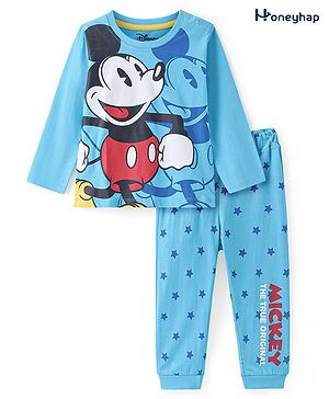 HoneyHap Disney Single Jersey Knit Full Sleeves Night Suit With Mickey Mouse Graphics - Multicolor