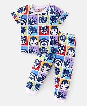 Babyhug Marvel Half Sleeves Night Suit with Avengers Graphics - Multicolour