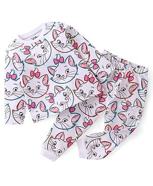 Babyhug Disney Single Jersey Full Sleeves Night Suit With Marie Print - White