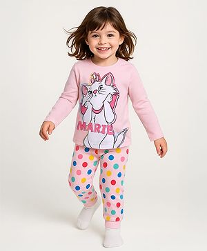 Babyhug Disney Single Jersey Knit Full Sleeves Night Suit with Marie Graphics - Pink