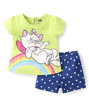 Babyhug Disney Single Jersey Full Sleeves Shorts Night Suit   With Marie Graphics - Multicolour