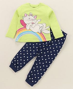 Babyhug Disney Single Jersey Full Sleeves Shorts Night Suit   With Marie Graphics - Multicolour