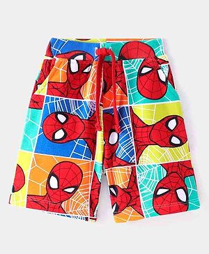 Babyhug Marvel Cotton Knit Knee Length Shorts with Spider- Man Print - Multicolor