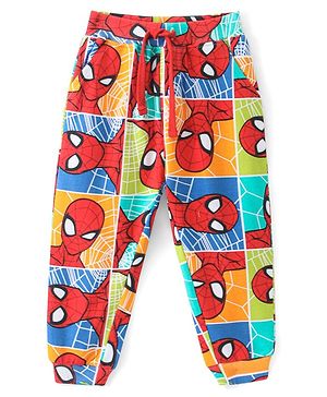 Babyhug Marvel Terry Knit Full Length Track Pant With Spider Man Print -Multicolour