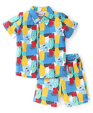 Babyhug Cotton Knit Half Sleeves Abstract Printed Shirt & Shorts Set - Multicolor